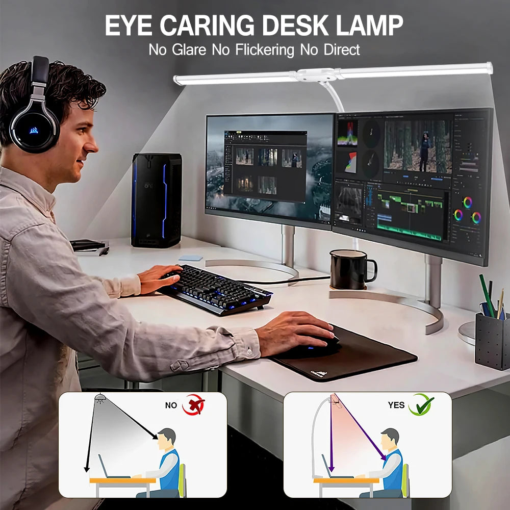 LED Desk Lamp with Clamp Swing Arm Desk Lamps Eye-Caring Dimmable Desk Light with 3 Color Modes and 10 Dimmable led Table lights
