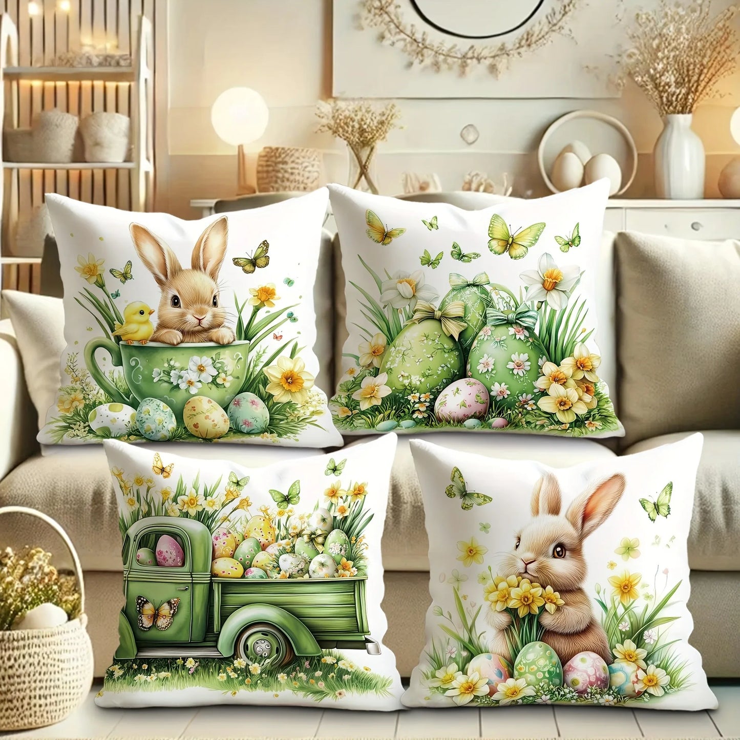 Easter Pattern Home Decor Pillow Cover Bedroom Living Room Sofa Decoration Polyester Cushion Cover with Zipper