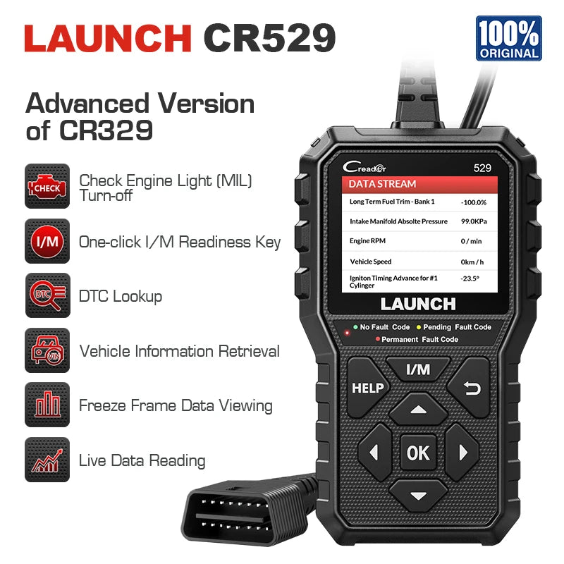 LAUNCH CR529 OBD2 Scanner Creader 529 Automotive Diagnostic Tools OBDII Code Reader Car Diagnost Auto Scan Tools Engine Check