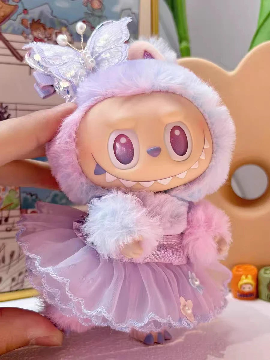 Labubu Doll Dress Purple Butterfly Fairy Skirt Cardigan 17cm Plush Doll Dress Replacement For Labubu v1/v2 Idol Doll