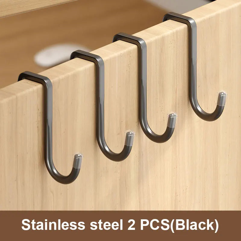 201 Stainless Steel Hook Free Punching Double S-Shape Hook Kitchen Bathroom Cabinet Door Back Type Coat Towel Storage Hanger