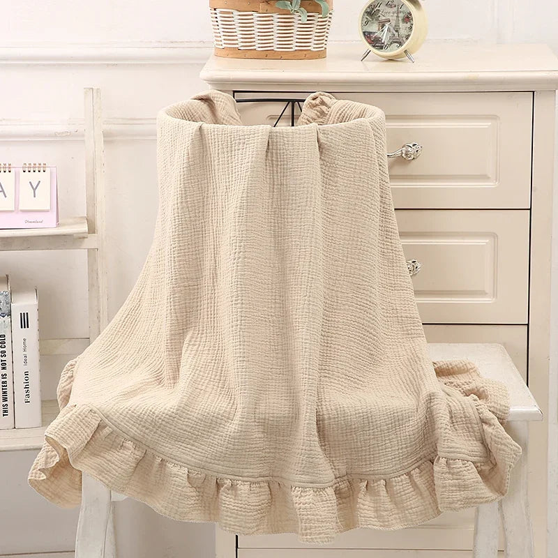 Organic Cotton Baby Blankets Newborn Muslin Swaddle Baby Wrap Gauze Ruffle Blanket Bedding Items Babies Accessories