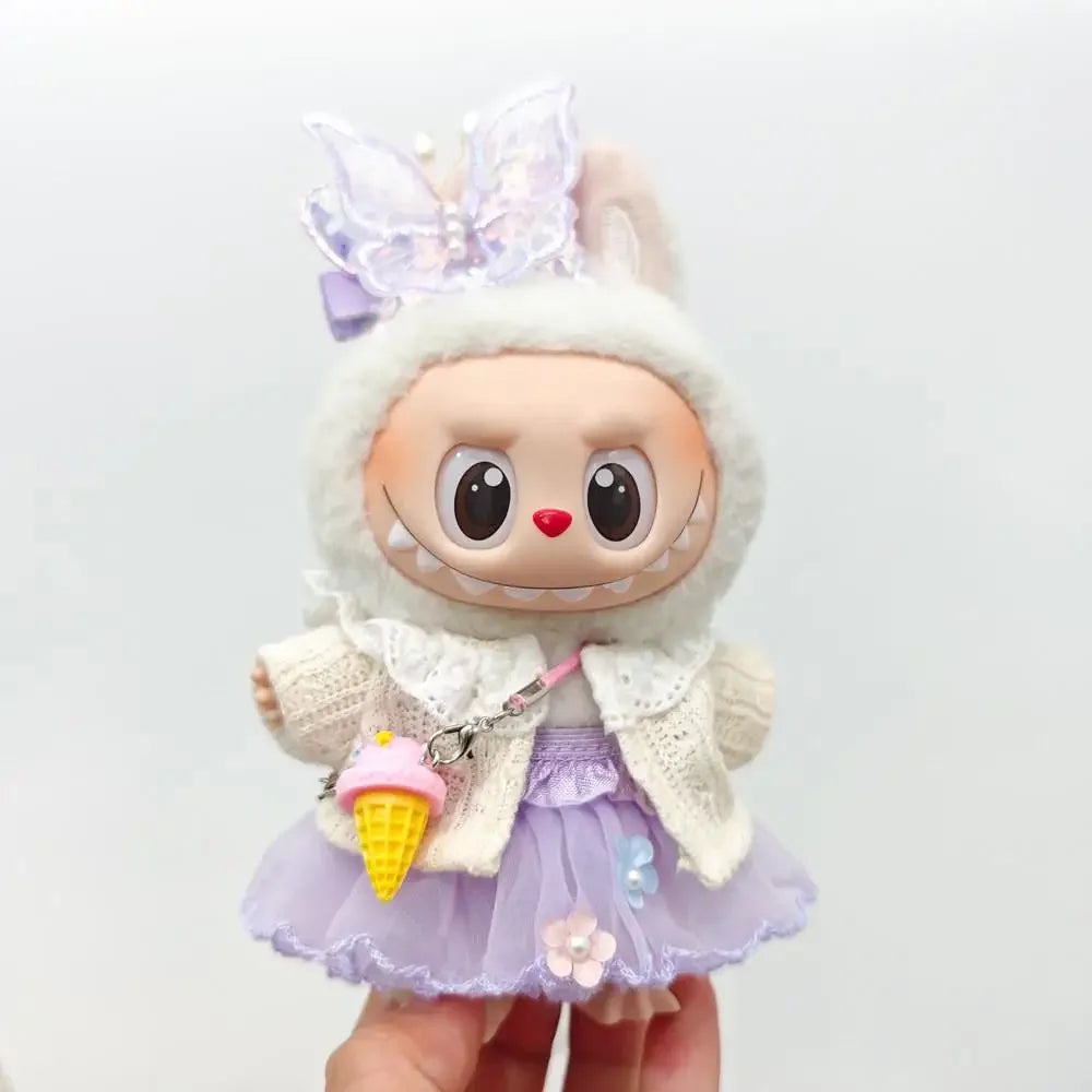 Labubu Doll Dress Purple Butterfly Fairy Skirt Cardigan 17cm Plush Doll Dress Replacement For Labubu v1/v2 Idol Doll