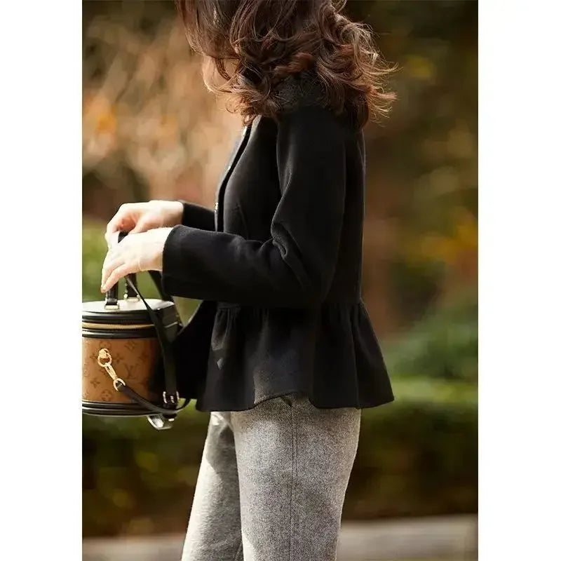 Ladies Jackets Slim Fit New In Half Short Medium High Quality Women's Wool & Blends Coat Long Sleeve Hot Luxury Single Elegant