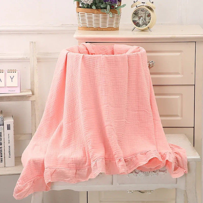 Organic Cotton Baby Blankets Newborn Muslin Swaddle Baby Wrap Gauze Ruffle Blanket Bedding Items Babies Accessories