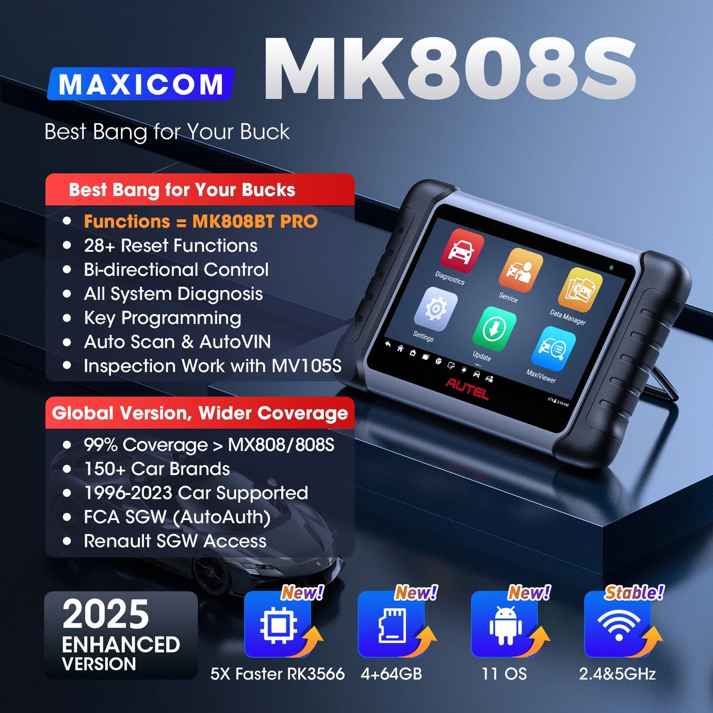 Autel MaxiCOM MK808S Scanner Automotive Car Diagnostic Tool Bidirectional Diagnostic OBD2 Scan Tool All System Diagnose