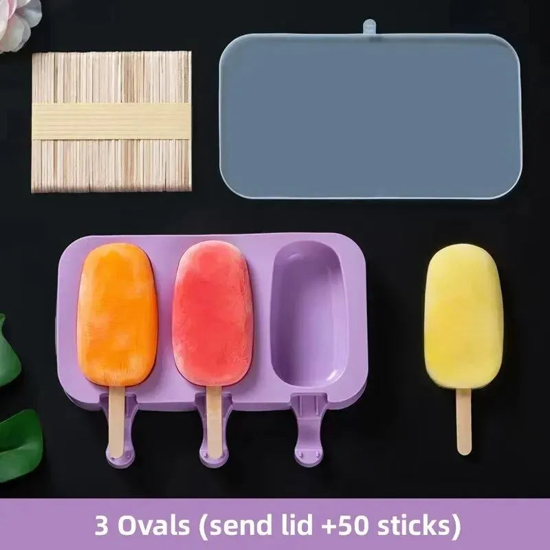 Silicone Ice Cream Mold Popsicle Siamese Molds with Lid DIY Homemade Ice Lolly Mold Cartoon Cute Image Handmade Kitchen Tools
