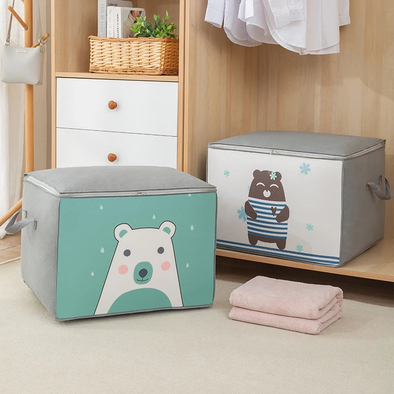 Large Capacity Clothes Storage Bag Organizer - Foldable with Reinforced Handle & Zipper for Blankets Bedding