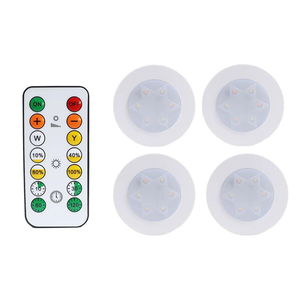 Round LED Cabinet Closet Light CCT Under Furniture Dimmable Lamps Battery Powered Night Bedroom Wardrobe Lighting Remote Control