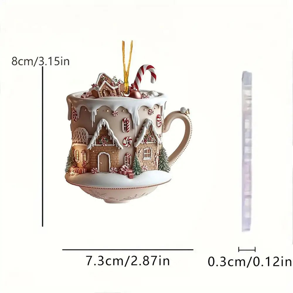 Christmas Coffee Cup Ornaments - Hot Cocoa Mug Tree Hanging Xmas Navidad 2025 Party Decor