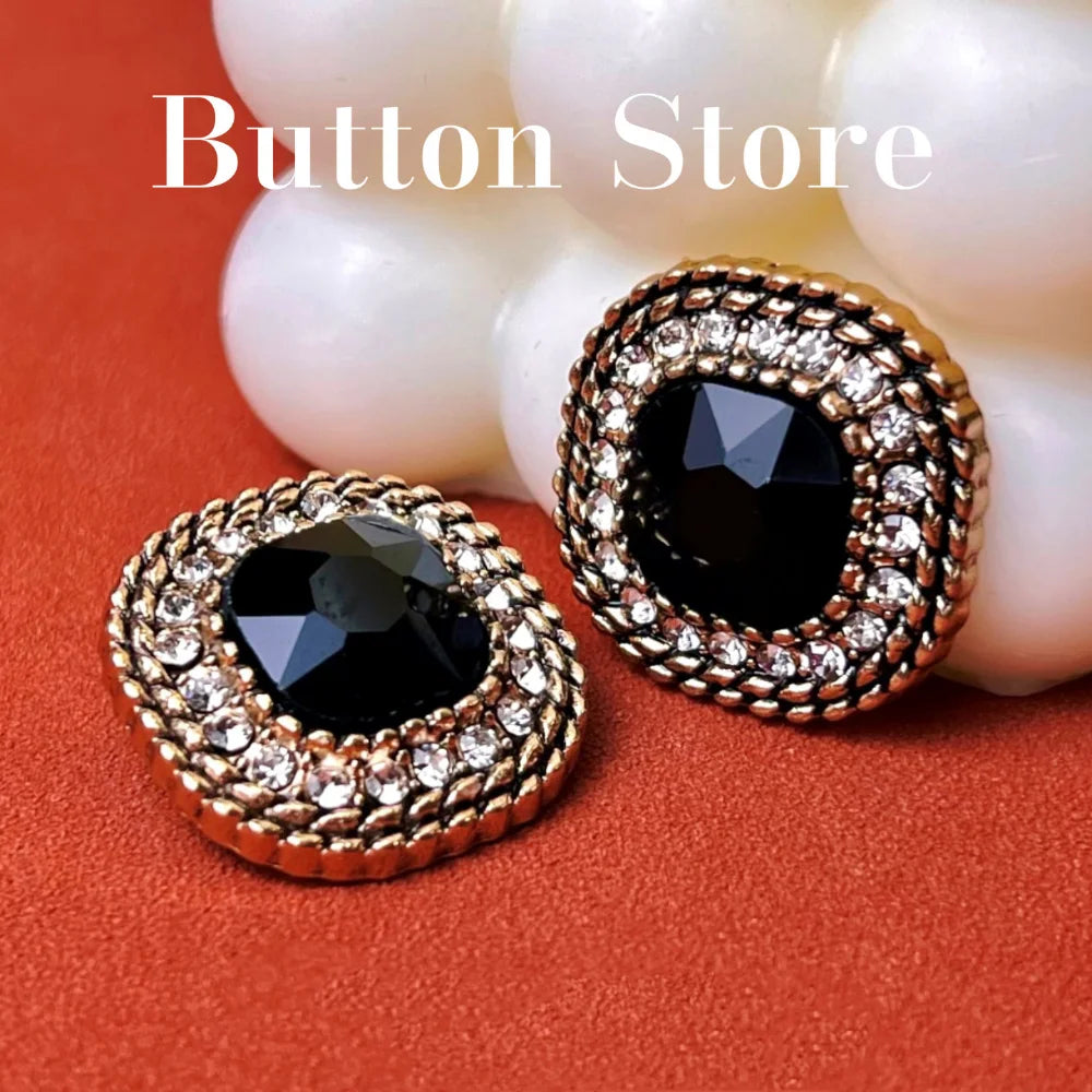 5 Pieces Retro High -end Diamond Buckle Square Metal Buttons Fashion Ladies Coat Sweater Decoration Handmade Sewing Buttons