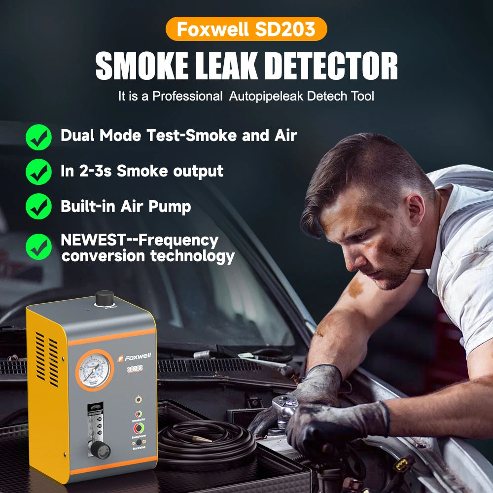 2025 FOXWELL SD203 Automotive Smoke Machine 12V Built-in Air Pump EVAP Vacuum Leak Detector Car Pipe Leakage Diagnostic Tester