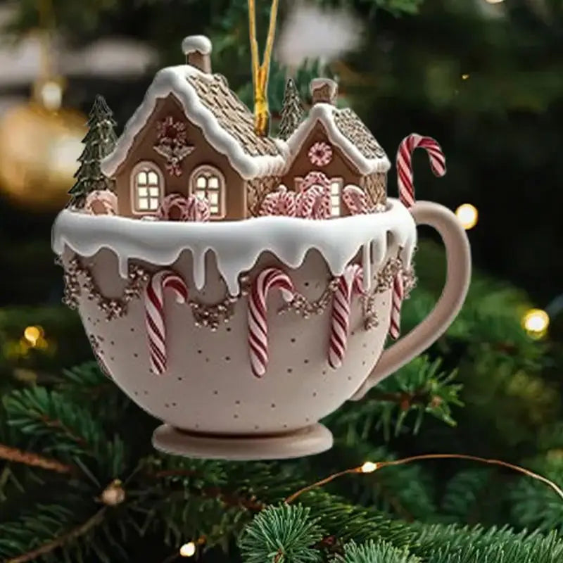 Christmas Coffee Cup Ornaments - Hot Cocoa Mug Tree Hanging Xmas Navidad 2025 Party Decor