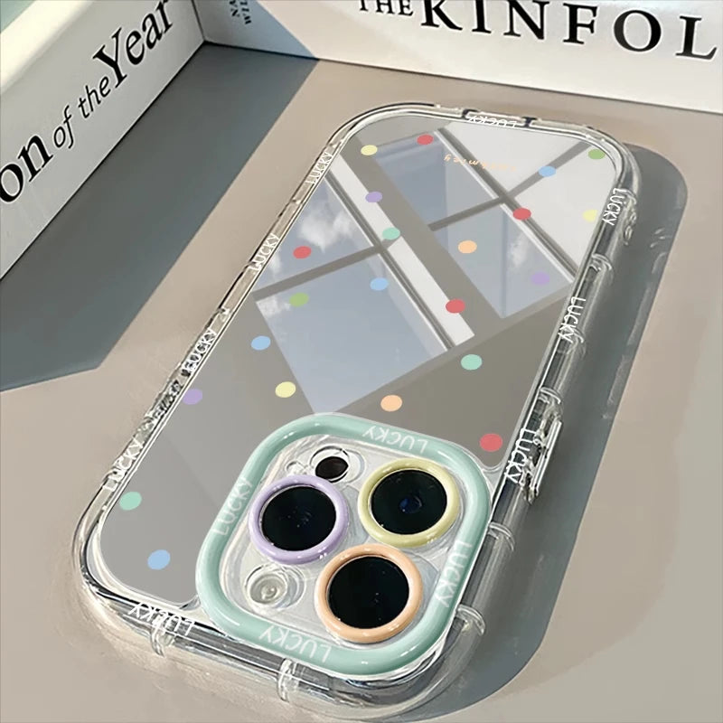 Color Wave Point Pattern Mirror Phone Case For iPhone 16 15 14 13 12 11 Pro Max XR XS MAX 7 8 PLUS Case Y2K Mirror Back Cover