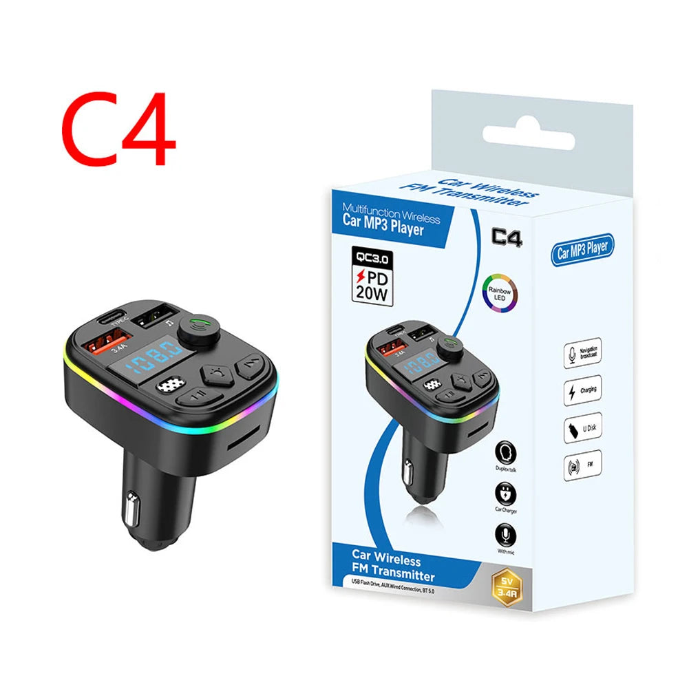 Car Charger Dual USB Type C Car MP3 Player Bluetooth-Compatible 5.3 Support TF Card U Disk Cell Phone Charger Car FM Transmitter