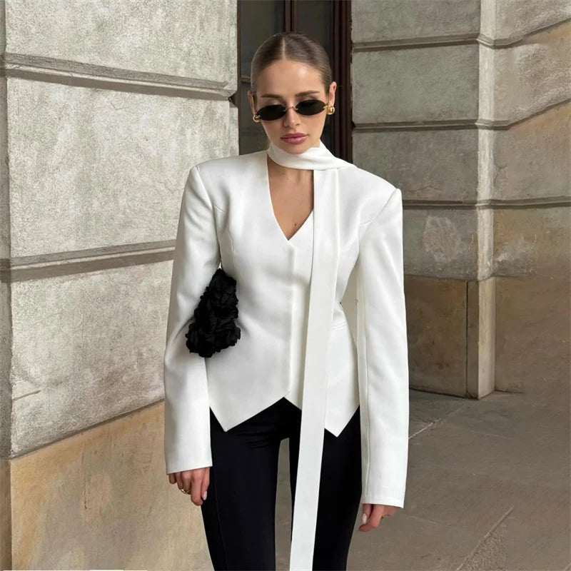 Tuularose Stripe Tailored Coat For Women Lace Up V Neck Long Sleeves Coat Female Fashion Elegant High-End Formal Tailored Coat