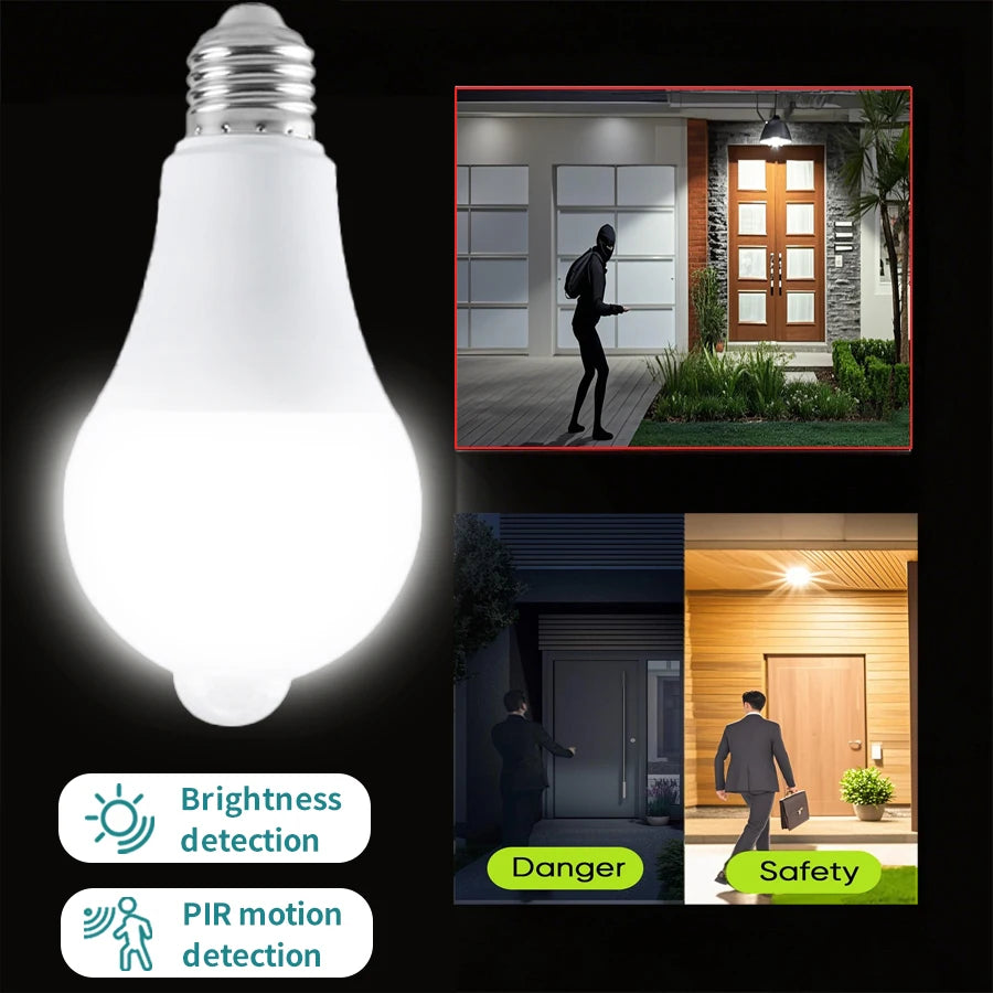 Motion Sensor LED Light Bulb E27 B22 - PIR Dusk to Dawn Auto On/Off for Garage Porch Stairs (12W-20W)