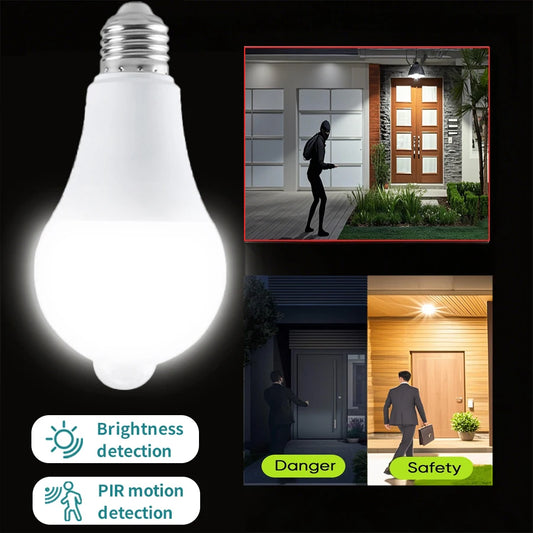 Motion Sensor LED Light Bulb E27 B22 - PIR Dusk to Dawn Auto On/Off for Garage Porch Stairs (12W-20W)
