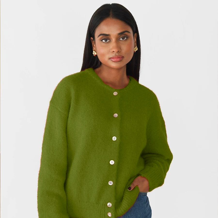 Hirsionsan Elegant Long Sleeve Sweater Women 2024 New Single-Breasted Female Casual Cardigan Soft Cashmere Knitted Outwear