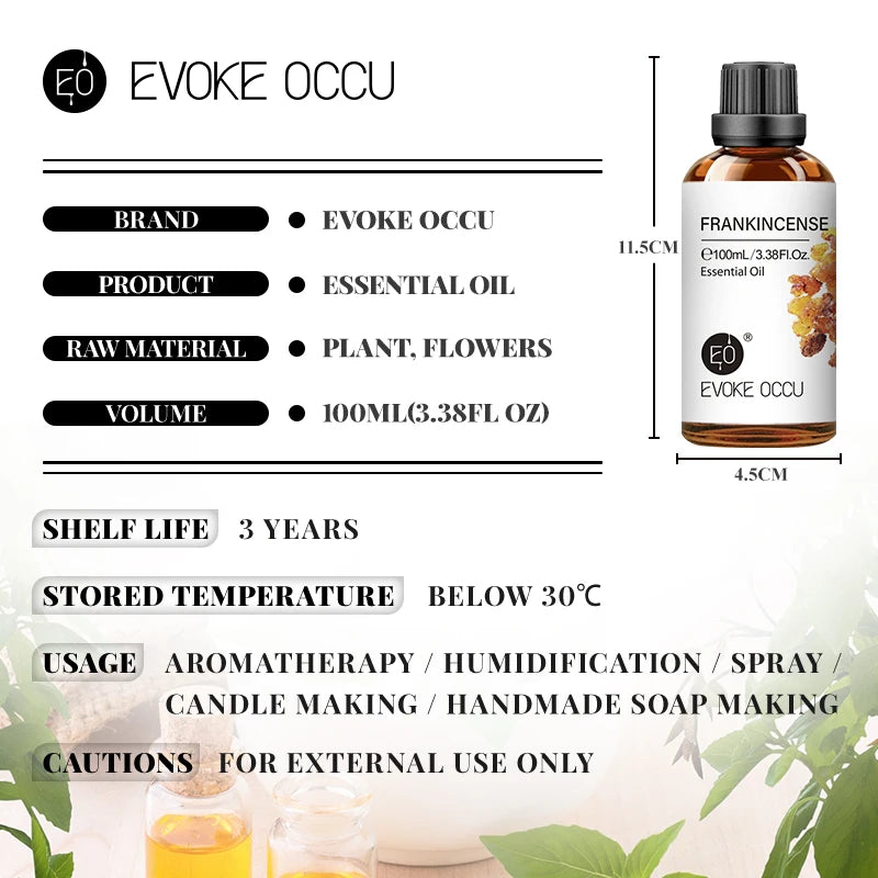 EVOKE OCCU 100ML Essential Oils - Lavender Vanilla Eucalyptus Jasmine Rose Mint for Diffuser Humidifier Candle