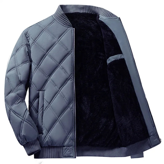 Winter Men's Stand Collar Jacket Fleece Thick Warm Casual Coats Male Fashion Bomber Outwear Solid Zipper Jackets Men Clothing