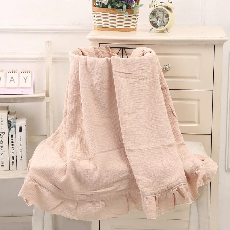 Organic Cotton Baby Blankets Newborn Muslin Swaddle Baby Wrap Gauze Ruffle Blanket Bedding Items Babies Accessories