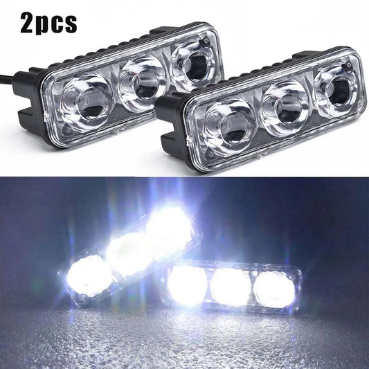 2Pcs Car 3LED Super White High Power Work Lights 6000K~7000K DRL Daytime Running Lights Universal LED Fog Lamps Car Accessories