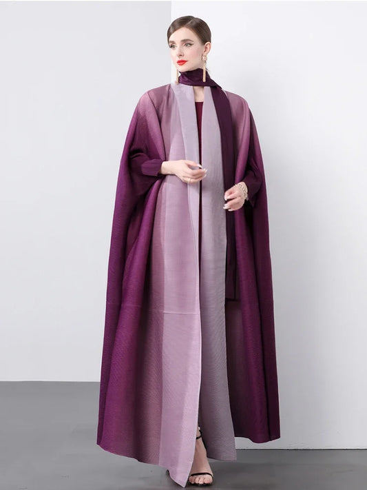 Miyake Folds Bandage V-neck Batwing Sleeve Trench Loose Fashion Slimming Temperament Casual Long Coat 2024 Autumn New Robe