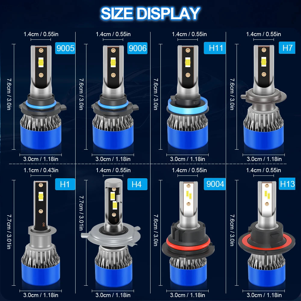 LED Headlight Bulbs H7 H4 H11 H8 H9 - 6000K Bright White Car Headlamp 12V (2pcs)