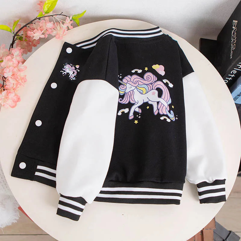 2023 Girls Cartoon Unicorn Jackets For 3-12 Years Teens Clothes For Teenage Girls Sports Outerwear Coat Spring Baseball Jacket