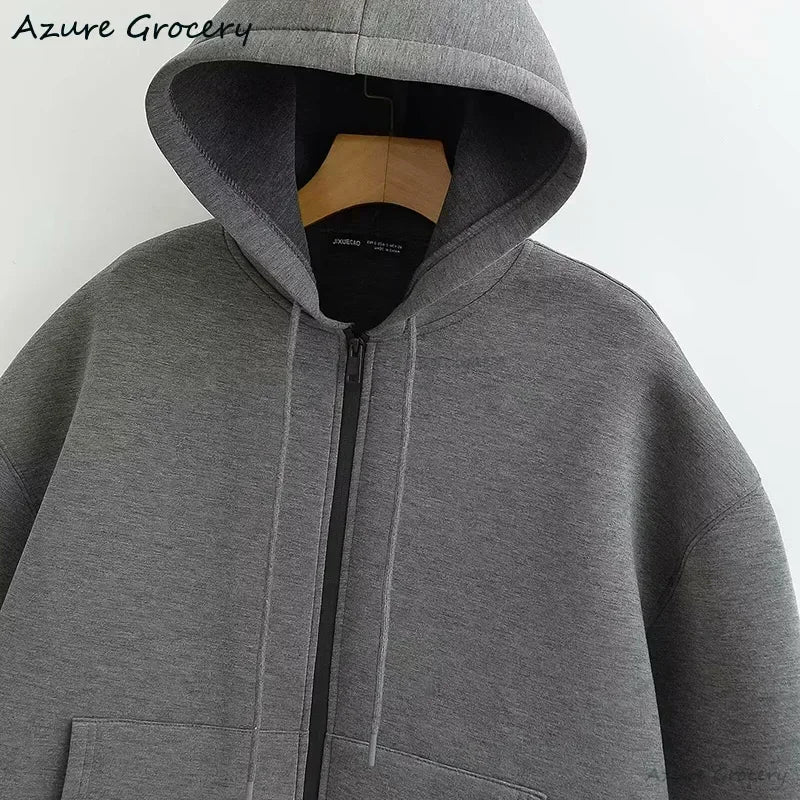 Women's Winter Vintage Zipper Hoodies Sweatshirts Fashion Long Sleeve Streetwear Parkas Female Outerwear Korean Popular Clothes