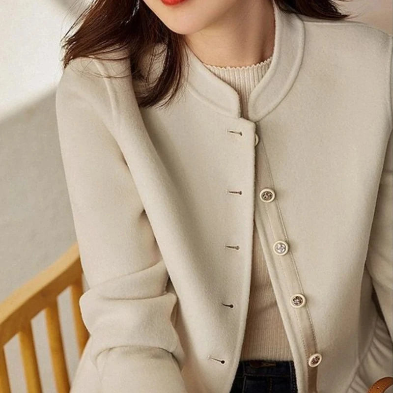 Ladies Jackets Slim Fit New In Half Short Medium High Quality Women's Wool & Blends Coat Long Sleeve Hot Luxury Single Elegant