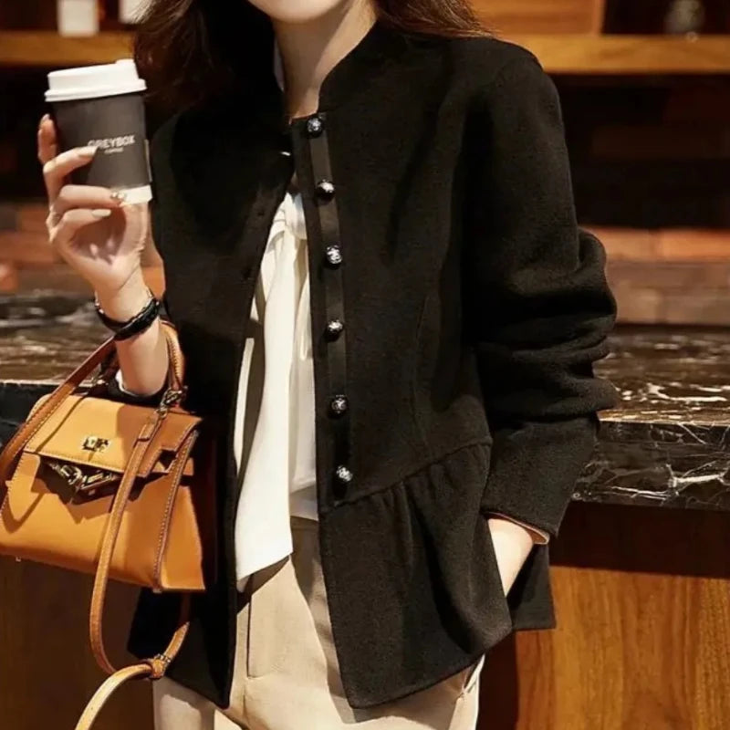 Ladies Jackets Slim Fit New In Half Short Medium High Quality Women's Wool & Blends Coat Long Sleeve Hot Luxury Single Elegant