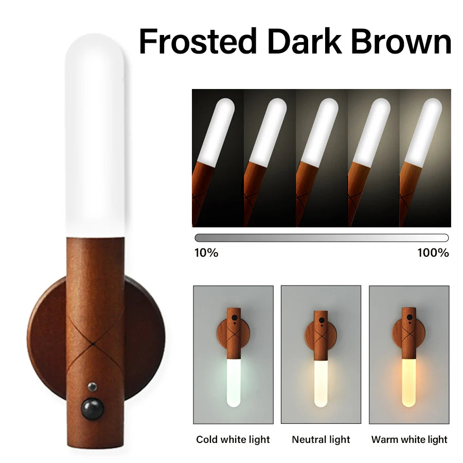 3 in1 LED Wooden Night Light Motion Sensor Wall lamp Rechargeable Cabinet Light Room Decor Wall Mount Automatic Induction Light