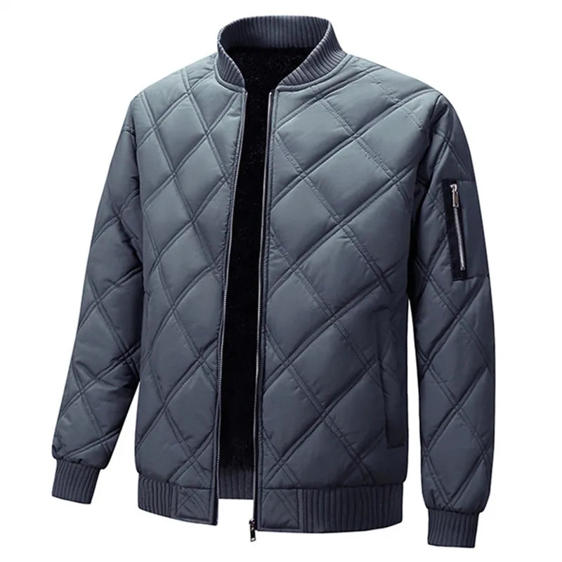 Winter Men's Stand Collar Jacket Fleece Thick Warm Casual Coats Male Fashion Bomber Outwear Solid Zipper Jackets Men Clothing