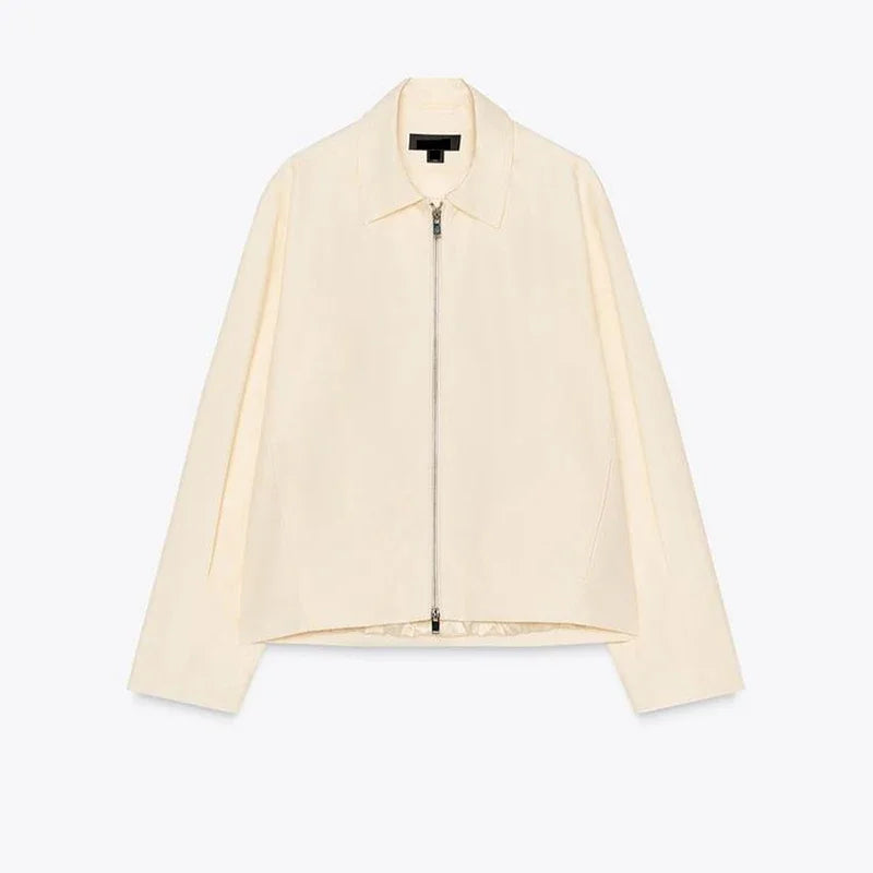 Spring Casual Women's Jackets Lapel Full Sleeves Zippers Loose Female Coat 2025 Street Fashion All-match Minimalism Lady Outwear