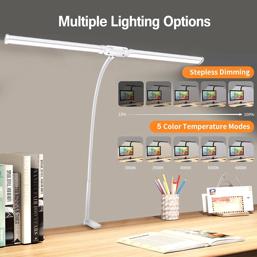 LED Desk Lamp with Clamp Swing Arm Desk Lamps Eye-Caring Dimmable Desk Light with 3 Color Modes and 10 Dimmable led Table lights
