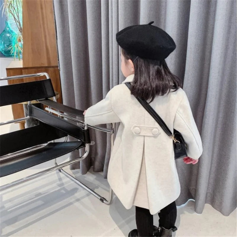 Children's Long Woolen Coat Autumn Winter Kids Warm Outerwear Girls' Double-Breasted Jackets Baby Cotton Clothing 2-8 Year