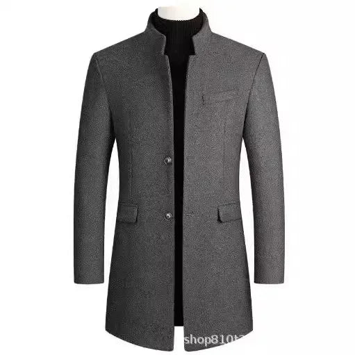 Medium-Length Woolen Overcoat Stand Collar Business English Gentleman's Jacket Trendy Italian Style Casual Scene Regular Type