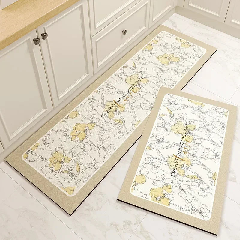 Carpet for Kitchen Floor Mat Pvc Leather Waterproof Non-slip Long Rug Oil-proof Foot Mats Pink Flower Home Decoration Rugs