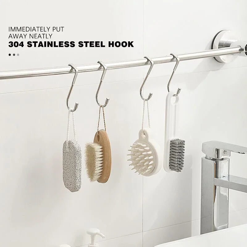 201 Stainless Steel Hook Free Punching Double S-Shape Hook Kitchen Bathroom Cabinet Door Back Type Coat Towel Storage Hanger