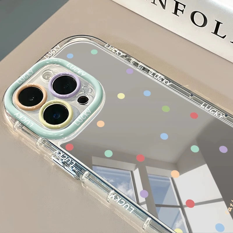 Color Wave Point Pattern Mirror Phone Case For iPhone 16 15 14 13 12 11 Pro Max XR XS MAX 7 8 PLUS Case Y2K Mirror Back Cover