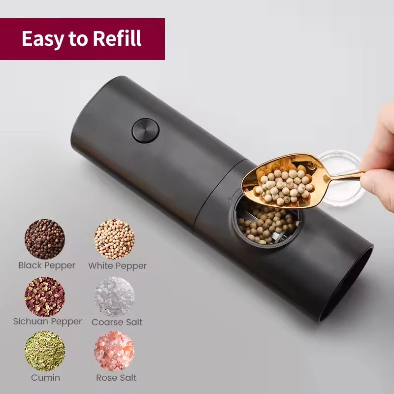 Electric Automatic Salt and Pepper Grinder Set with LED Light - Adjustable Spice Mill Kitchen Tools