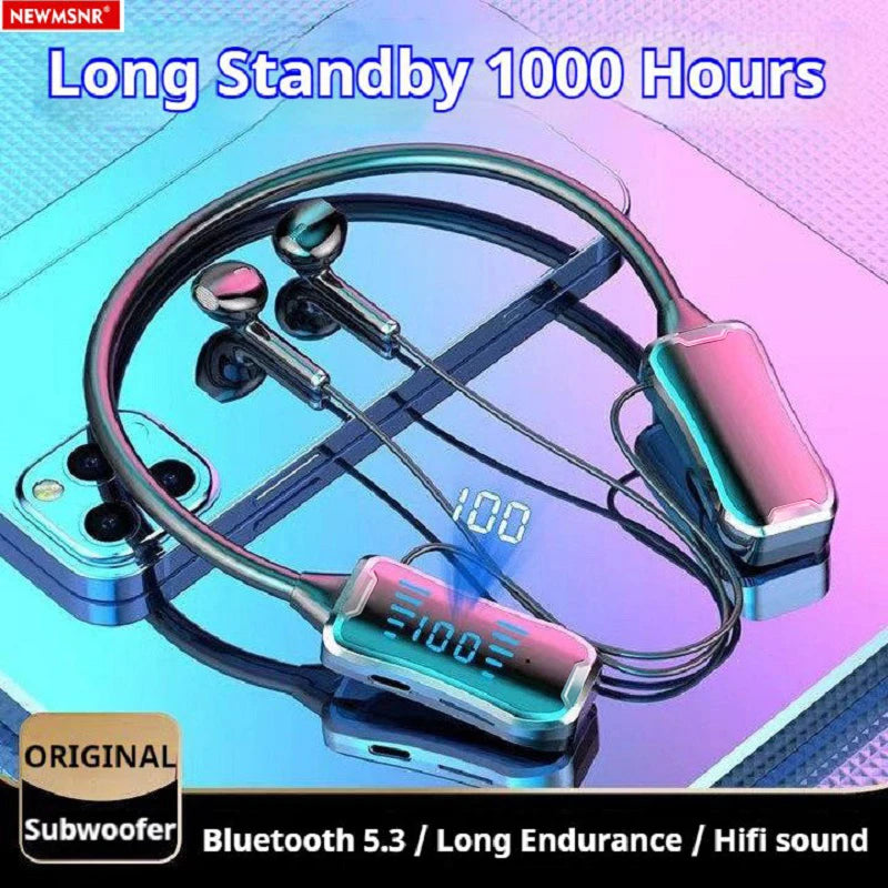30H Battery Life Bluetooth Earphones Stereo Sound LED Display Earbuds Wireless Headphones Sports Neckband Neck-hanging Headsets