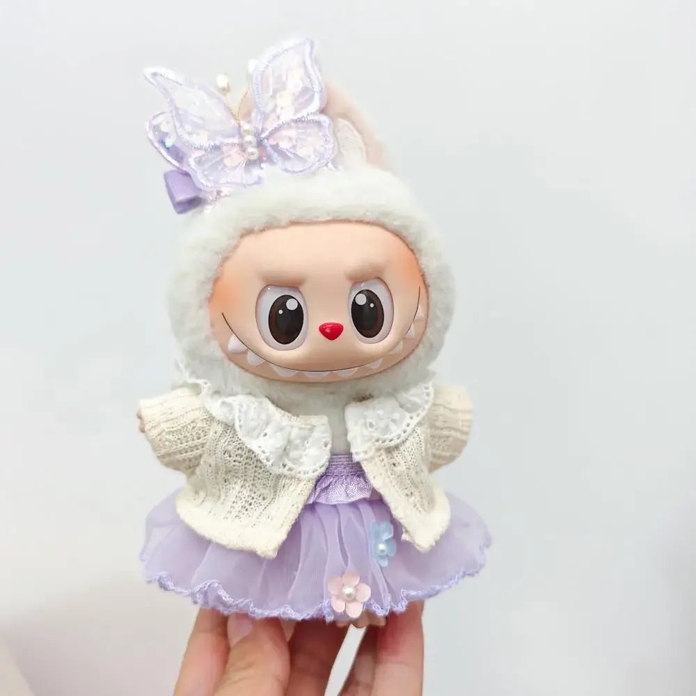 Labubu Doll Dress Purple Butterfly Fairy Skirt Cardigan 17cm Plush Doll Dress Replacement For Labubu v1/v2 Idol Doll