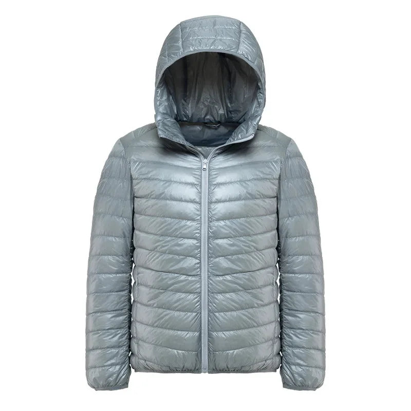 Plus Size Schinteon Men White Duck Down Jacket Ultra Light Thin Casual Coat Outerwear with Hood New Arrival Winter Autumn