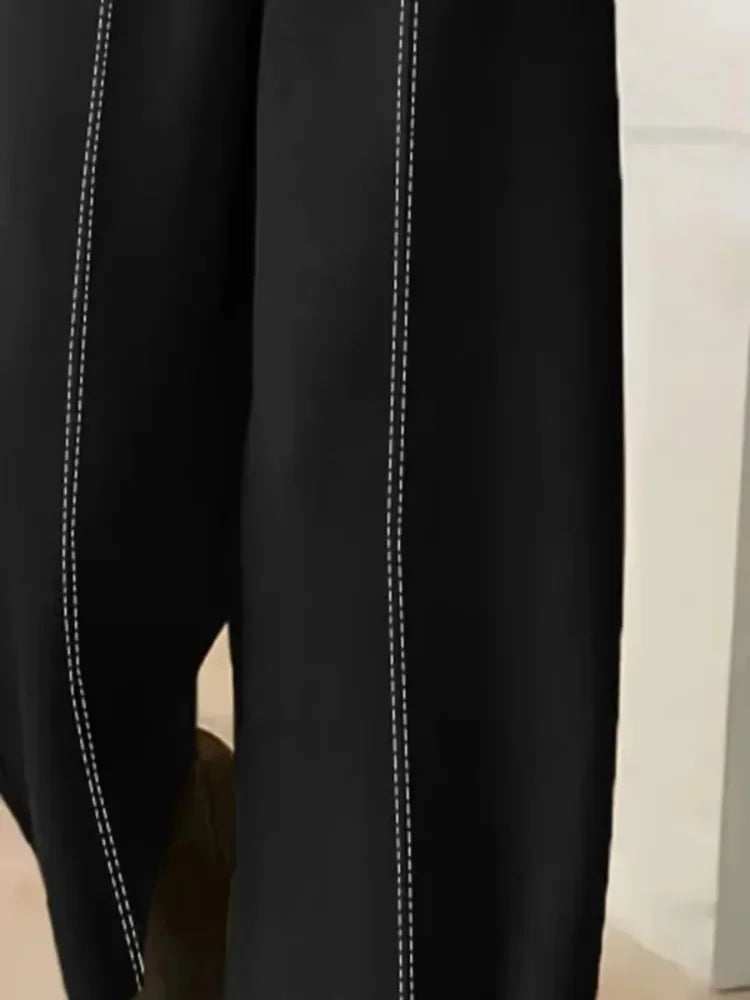 Lemongor Office Lady Commute Suits 2025 New Autumn Long Sleeve Split-Joint V-Neck Cardigan Tops & High Waist Loose Casual Pants