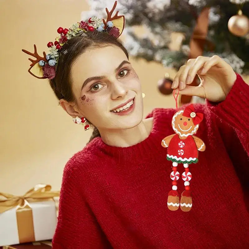 Gingerbread Man Christmas Tree Decoration - Cute Long Legs Holiday Ornament Indoor Decor