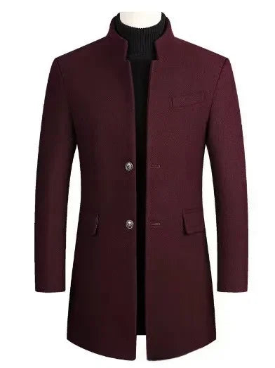 Medium-Length Woolen Overcoat Stand Collar Business English Gentleman's Jacket Trendy Italian Style Casual Scene Regular Type