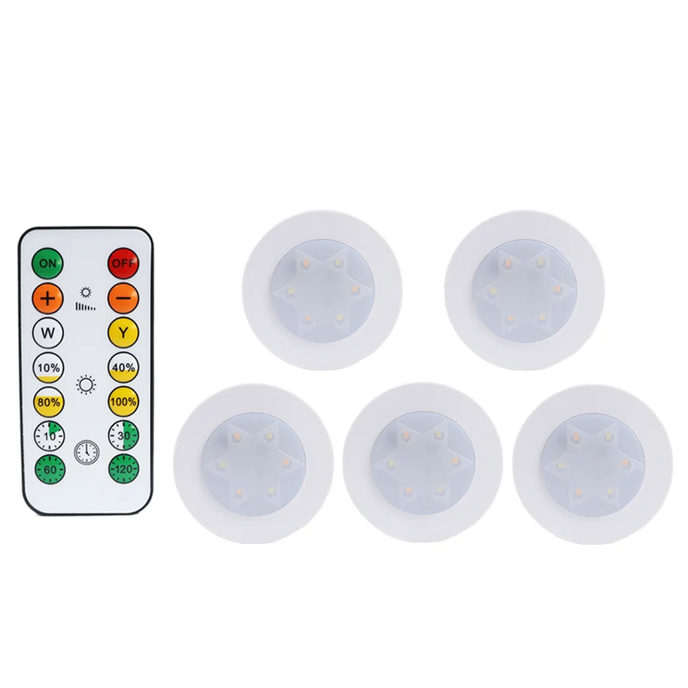 Round LED Cabinet Closet Light CCT Under Furniture Dimmable Lamps Battery Powered Night Bedroom Wardrobe Lighting Remote Control